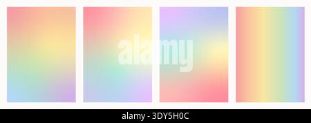 Set of muted pastel rainbow gradient backgrounds. Soft abstract mesh blends with texture. Minimalist modern backdrops for social media, web design Stock Vector
