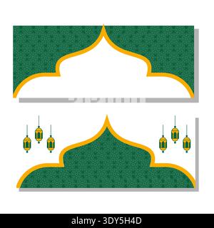 Ramadan Kareem banner, poster, greeting card, cover design with mosque, crescent moon, pattern background in flat geometric style Stock Vector