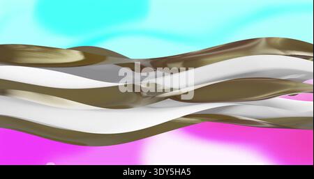 Twisting glossy interlaced ribbons flowing across gradient backdrop, showing olive brown and white Stock Photo