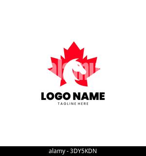 maple leaf canada with horse inside icon symbol Logo Design Vector Template Illustration Stock Vector