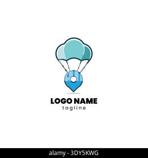 Hot air ballon logo design with blue pin gps sign symbol Stock Vector