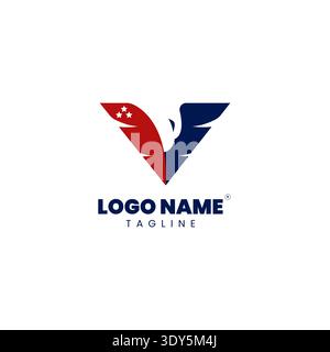 American star eagle logo vector design with letter V Stock Vector