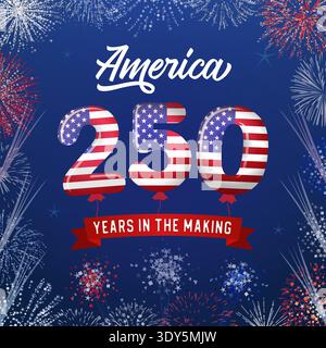 America 250th Anniversary celebration social media concept with festive backdrop and 3D graphic elements Stock Vector