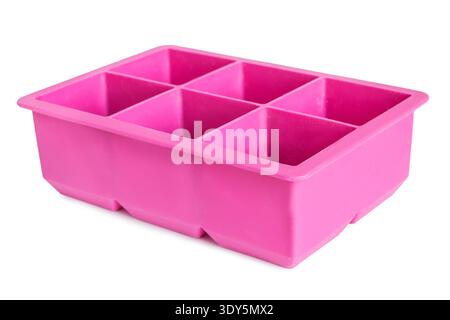 Pink silicone empty ice cube tray isolated on white background Stock Photo