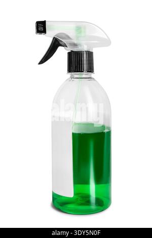 Green liquid cleanser spraying bottle isolated on white background Stock Photo