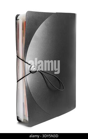 Black file folder with string fastener isolated on white background Stock Photo