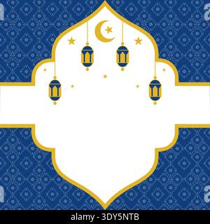 Ramadan Kareem design on blue Islamic background with gold ornament star, moon, lanterns and islamic elements. Suitable for raya and ramadan template Stock Vector