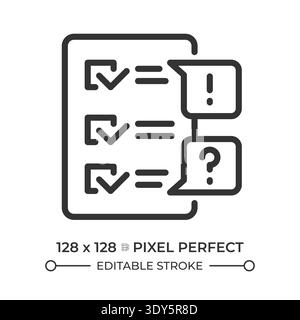 Survey exceptions pixel perfect line icon Stock Vector