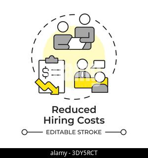Reduced hiring costs multi color concept icon Stock Vector