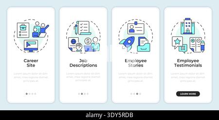 Employer branding content and channels onboarding mobile app screen Stock Vector