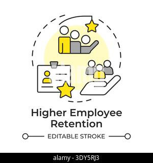 Higher employee retention multi color concept icon Stock Vector