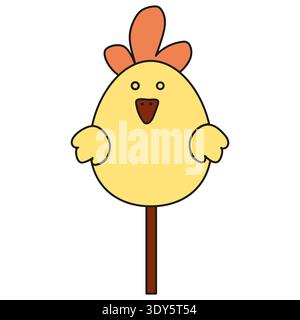 Easter chicken candy on the stick color icon. Cartoon sweet food pictogram Stock Vector