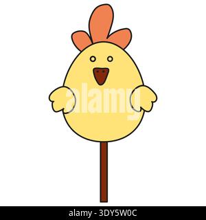 Easter chicken candy on the stick color icon. Cartoon sweet food pictogram Stock Vector