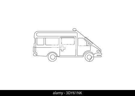 School bus travel coach vehicle in a continuous one line drawing on white background Stock Vector