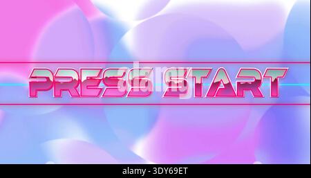 Displaying PRESS START text centered on screen, showing magenta lines, cyan scanline, pastel bokeh Stock Photo
