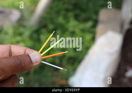 Filaments of different color that finds its uses in an LED bulb Stock Photo