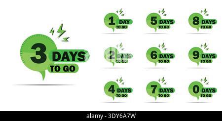 Countdown days to go banner. count time and days for sale banner, poster, lable, Nine, eight, seven six five four three two one zero days to go. Stock Vector