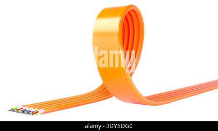3d isolated Orange fiber optic cables looping Stock Photo