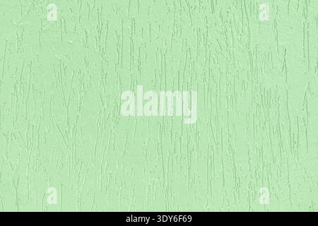 Pistachio color painted textured plaster wall. Pastel green rough cement wall texture. Abstract light background Stock Photo