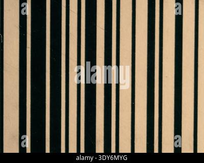 Vertical black stripes form a repeating barcode-like pattern on aged beige paper, creating an abstract, minimalist textured background suitable for de Stock Photo