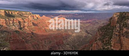 Storm clouds gather over Grand Canyon seen from Walhalla Overlook on North Rim in Arizona with Cape Final in the distance Stock Photo