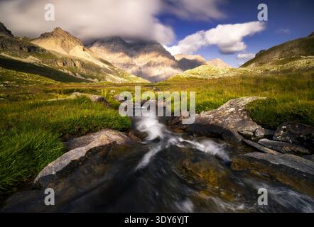 Sunset over Roche Bernaude and Roche Pompe in the Provence Alps Cote dAzur during summer in Vallee Etroite Stock Photo