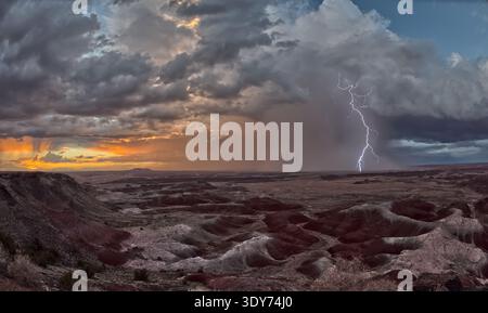 Storm clouds develop over Kachina Point at sunset in Petrified Forest National Park, Arizona Stock Photo