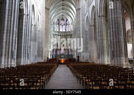 Gothic architecture of Auxerre cathedral dedicated to Saint Stephan showcasing the nave and vault details Stock Photo