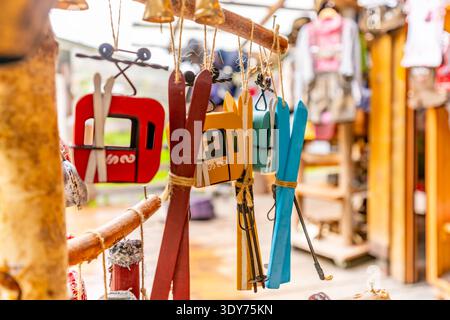 Souvenirs on display at Krimml Waterfalls during summer in Hohe Tauern National Park in Austria Stock Photo