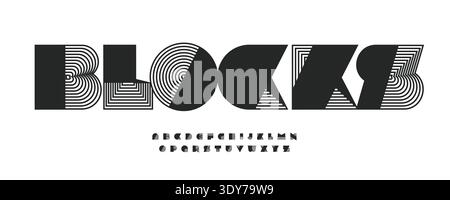 Blocks Font Logo Alphabet Blocky Modular Letter Set Modern Typography, Creative Typographic Design for Title Text, Typo Poster Headline, Type Symbol Stock Vector