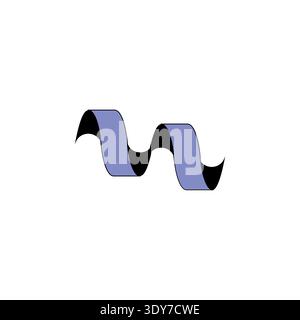 Wavy ribbon shape. Abstract curve banner. Purple black Vector line. Minimal wave element. Stock Vector