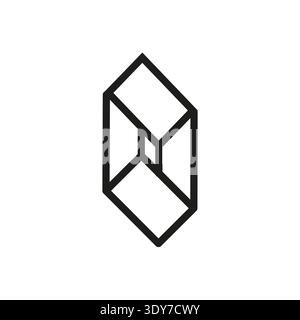 Geometric prism icon. Abstract cube Vector. Simple wireframe element. Minimal black outline. Stock Vector