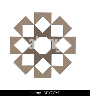 Geometric tile ornament. Eight point Vector star. Brown gray mandala. Abstract shape pattern. Stock Vector