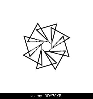Geometric triangle shape. Abstract vortex Vector element. Dynamic star spiral form. Black line rotation pattern. Stock Vector