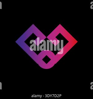 Heart shape logo. Abstract love Vector. Gradient purple red symbol. Dark black background. Stock Vector
