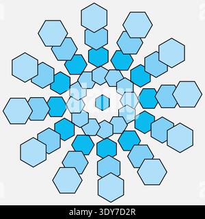 Blue hexagonal pattern. Flower shape Vector. Abstract mandala ornament. Geometric symmetry design. Stock Vector