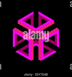 Impossible cube figure. Pink optical illusion. Geometric Vector paradox. Abstract spatial shape. Stock Vector