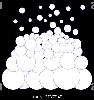 Magnificent white foam. Soapy circle Vector. Darkest black background. Sophisticated round shape clusters set. Stock Vector