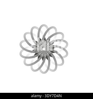 Abstract linear flower shape. Geometric round Vector pattern. Optical art monochrome form. Stylized loop petals. Stock Vector