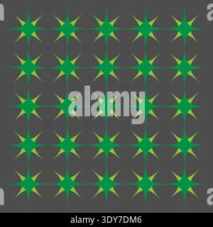 Geometric star pattern. Green bright vector grid. Dark grey background. Seamless tile texture. Stock Vector
