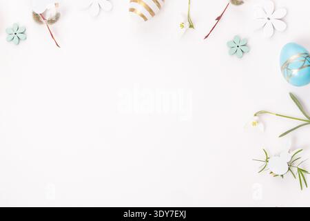 Minimal Easter Spring Background with Bunny and Egg Decorations Stock Photo
