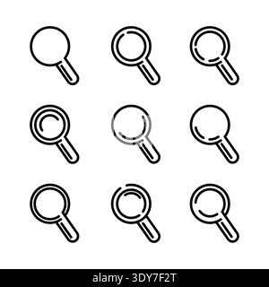 Minimal magnifying glass icon set in clean outline style representing search, zoom, find, and explore functions. Designed for websites, mobile applica Stock Vector
