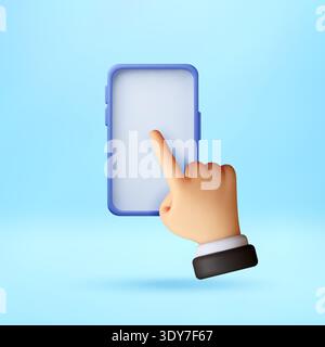 3D hand touching smartphone screen Stock Vector