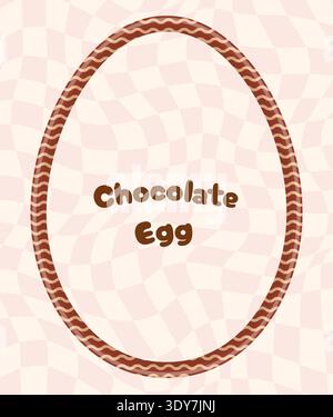 Milk chocolate egg vector frame, cute egg shaped striped border with copy space for Easter egg hunt graphic designs Stock Vector