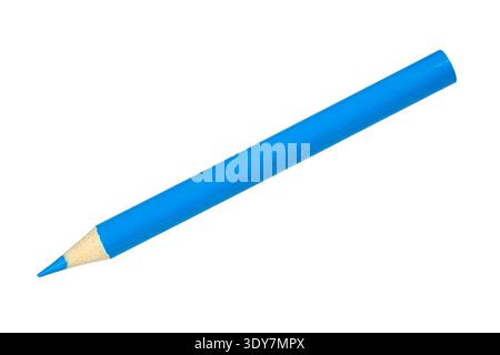 Short blue pencil isolated on white background Stock Photo