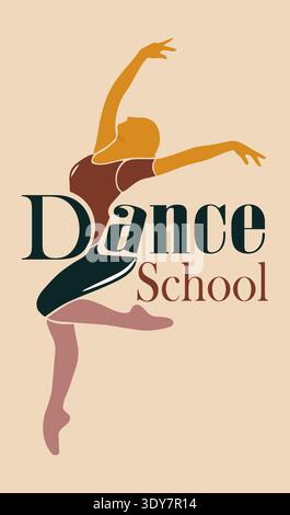 Vector dance school logo featuring elegant female dancer silhouette representing ballet choreography dance studio education and performing arts. Stock Vector