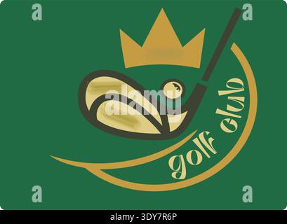 Vector golf club logo with crown golf ball and club symbol representing elite sport luxury recreation and golf club identity. Stock Vector