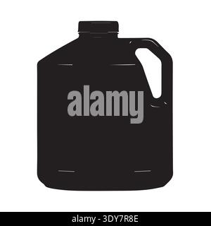 Black plastic jug silhouette with side handle and screw cap. Stock Vector