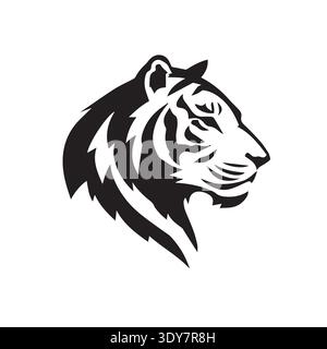 Stylized tiger head profile with bold stripes and mane. Stock Vector