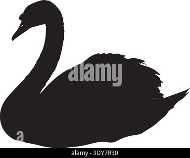 Elegant black swan silhouette with curved neck and ruffled feathers. Stock Vector